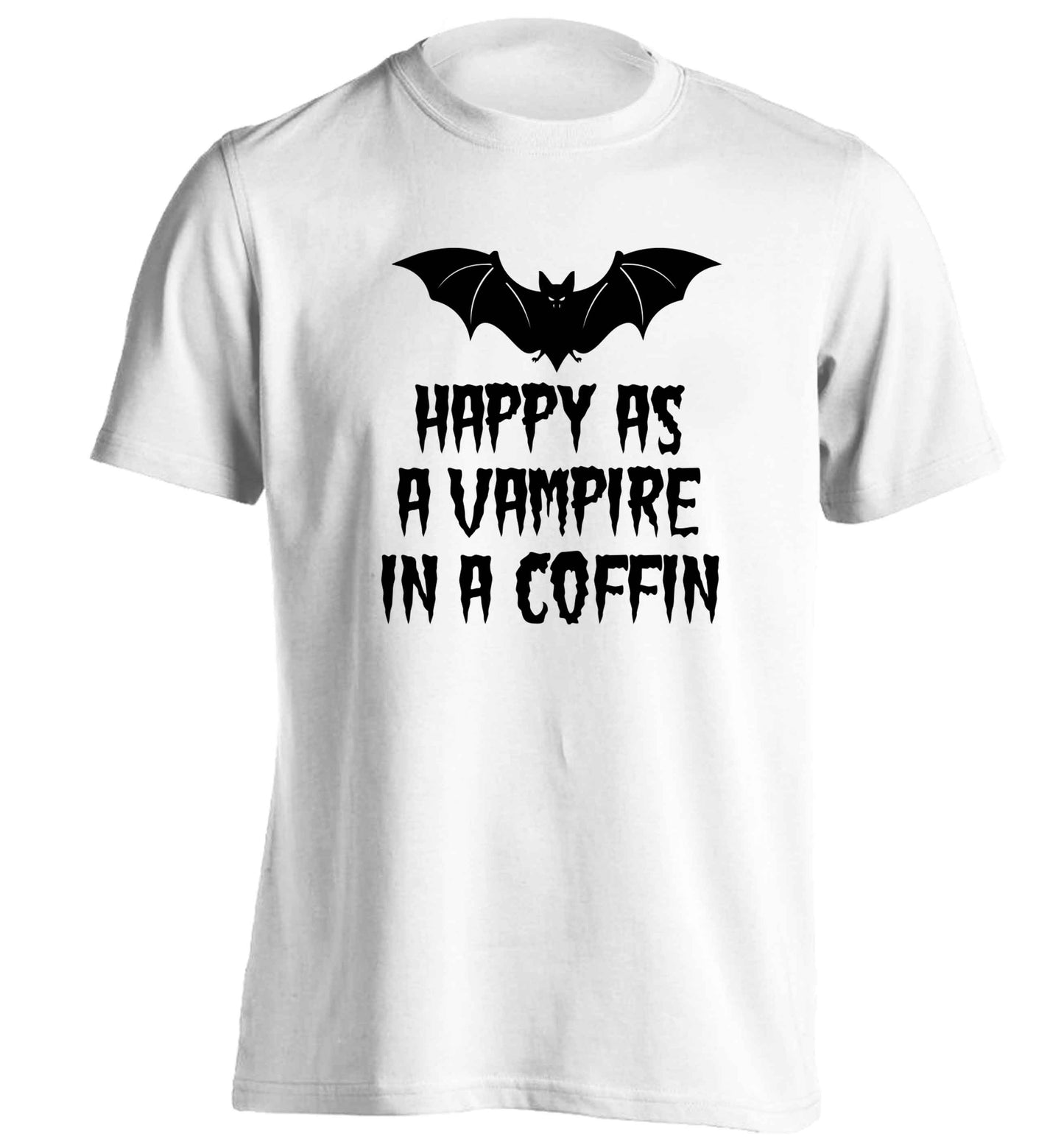 Happy as a vampire in a coffin adults unisex white Tshirt 2XL
