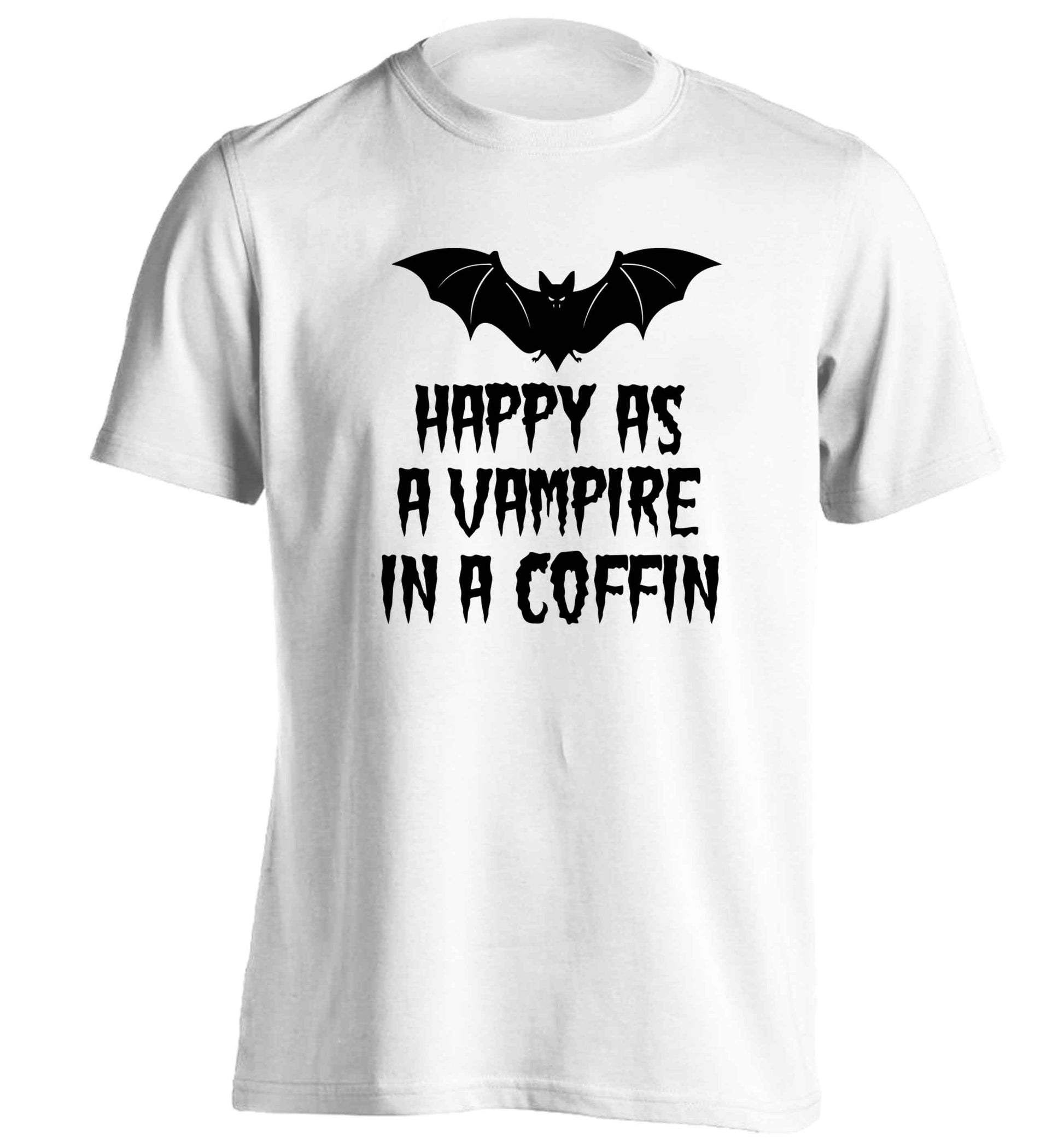 Happy as a vampire in a coffin adults unisex white Tshirt 2XL
