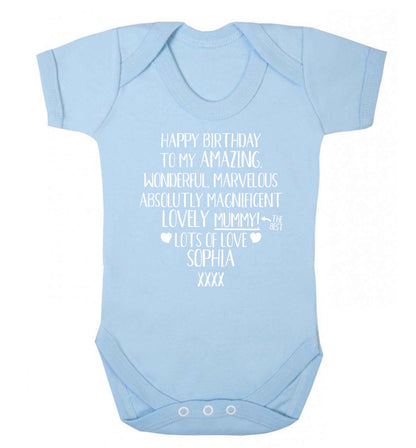 Personalised happy birthday to my amazing, wonderful, lovely mummy Baby Vest pale blue 18-24 months