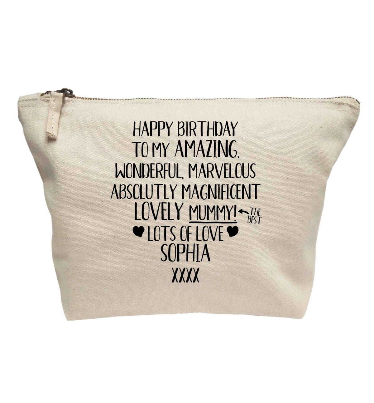 Personalised happy birthday to my amazing, wonderful, lovely mummy | makeup / wash bag