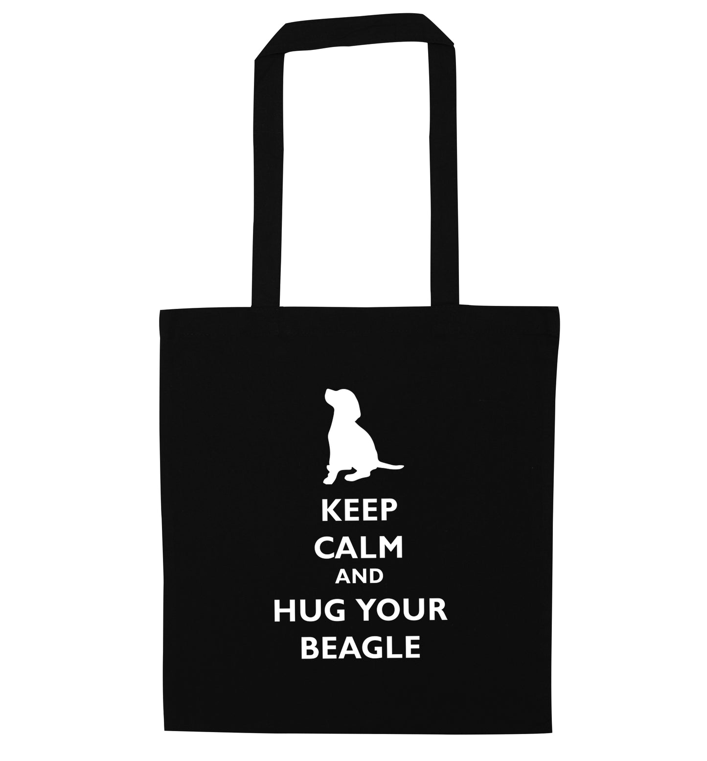 Keep calm and hug your beagle black tote bag