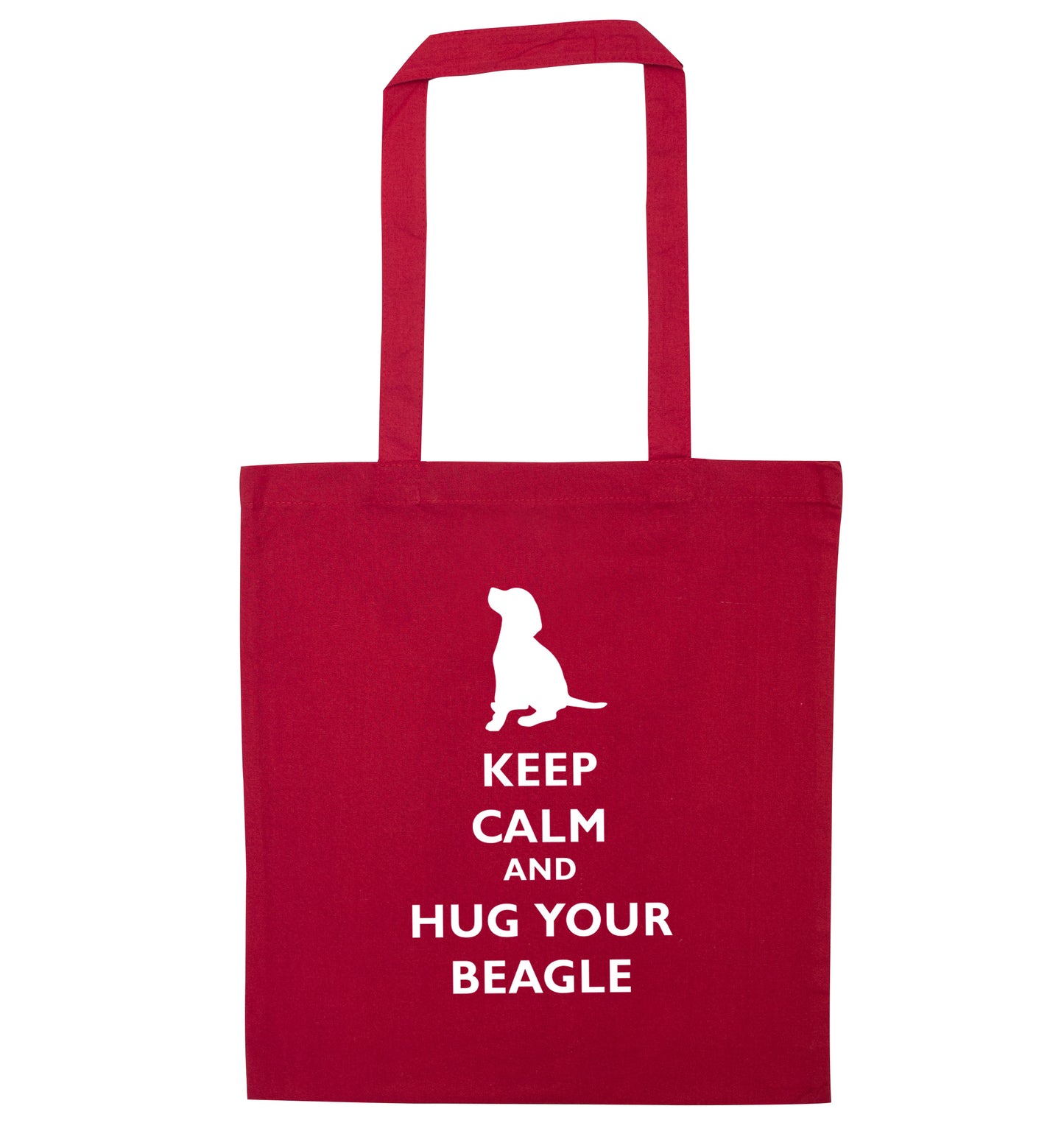 Keep calm and hug your beagle red tote bag