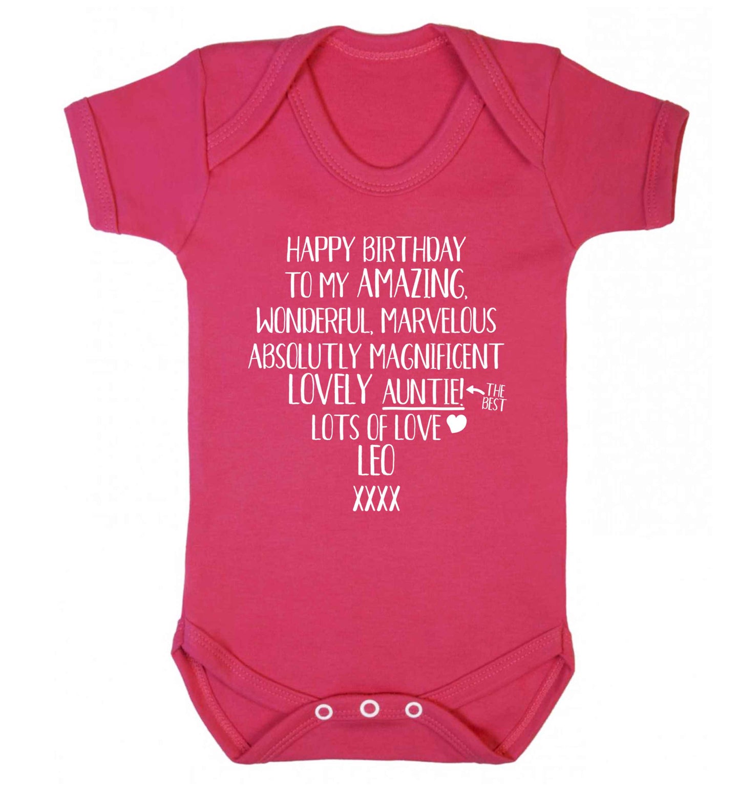 Personalised happy birthday to my amazing, wonderful, lovely auntie Baby Vest dark pink 18-24 months