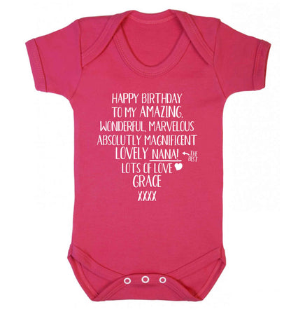 Personalised happy birthday to my amazing, wonderful, lovely nana Baby Vest dark pink 18-24 months