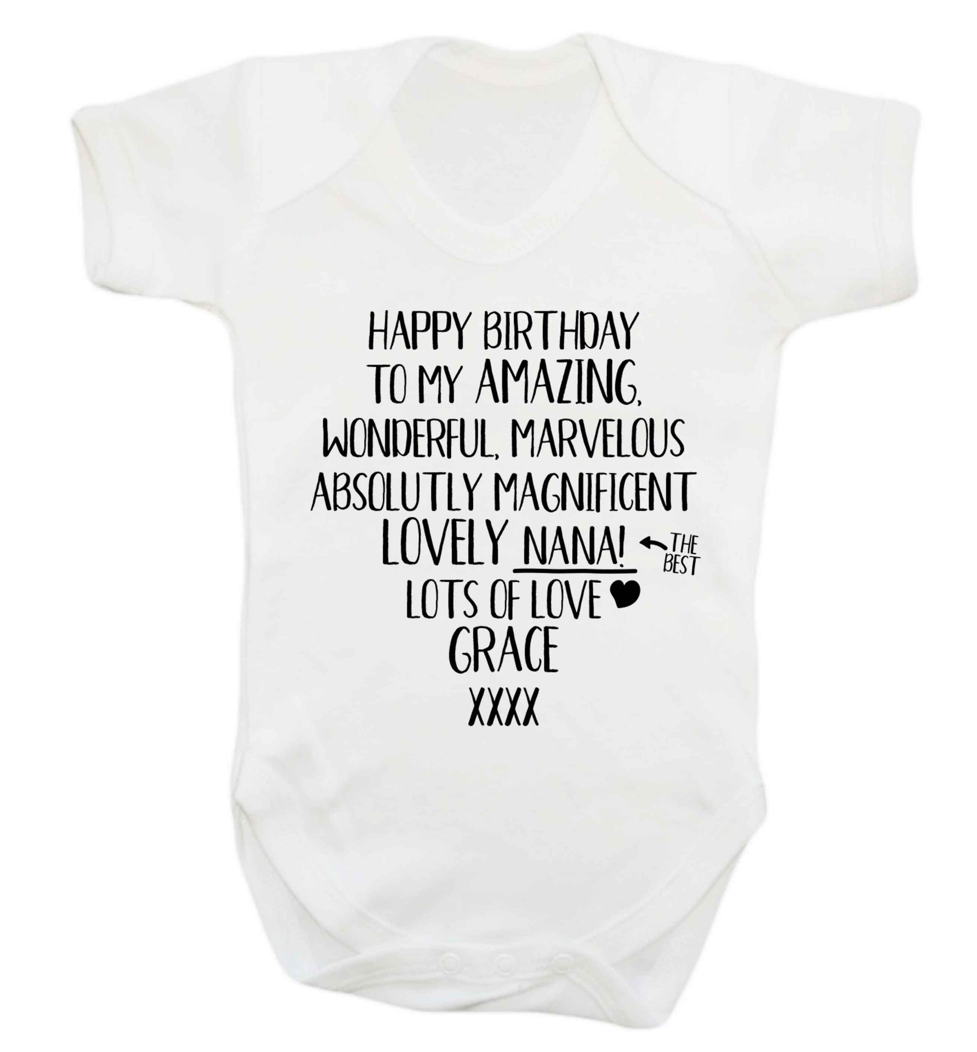 Personalised happy birthday to my amazing, wonderful, lovely nana Baby Vest white 18-24 months