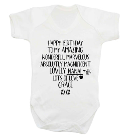 Personalised happy birthday to my amazing, wonderful, lovely nana Baby Vest white 18-24 months