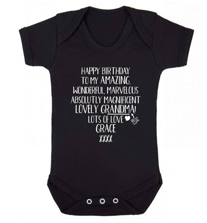 Personalised happy birthday to my amazing, wonderful, lovely grandma Baby Vest black 18-24 months