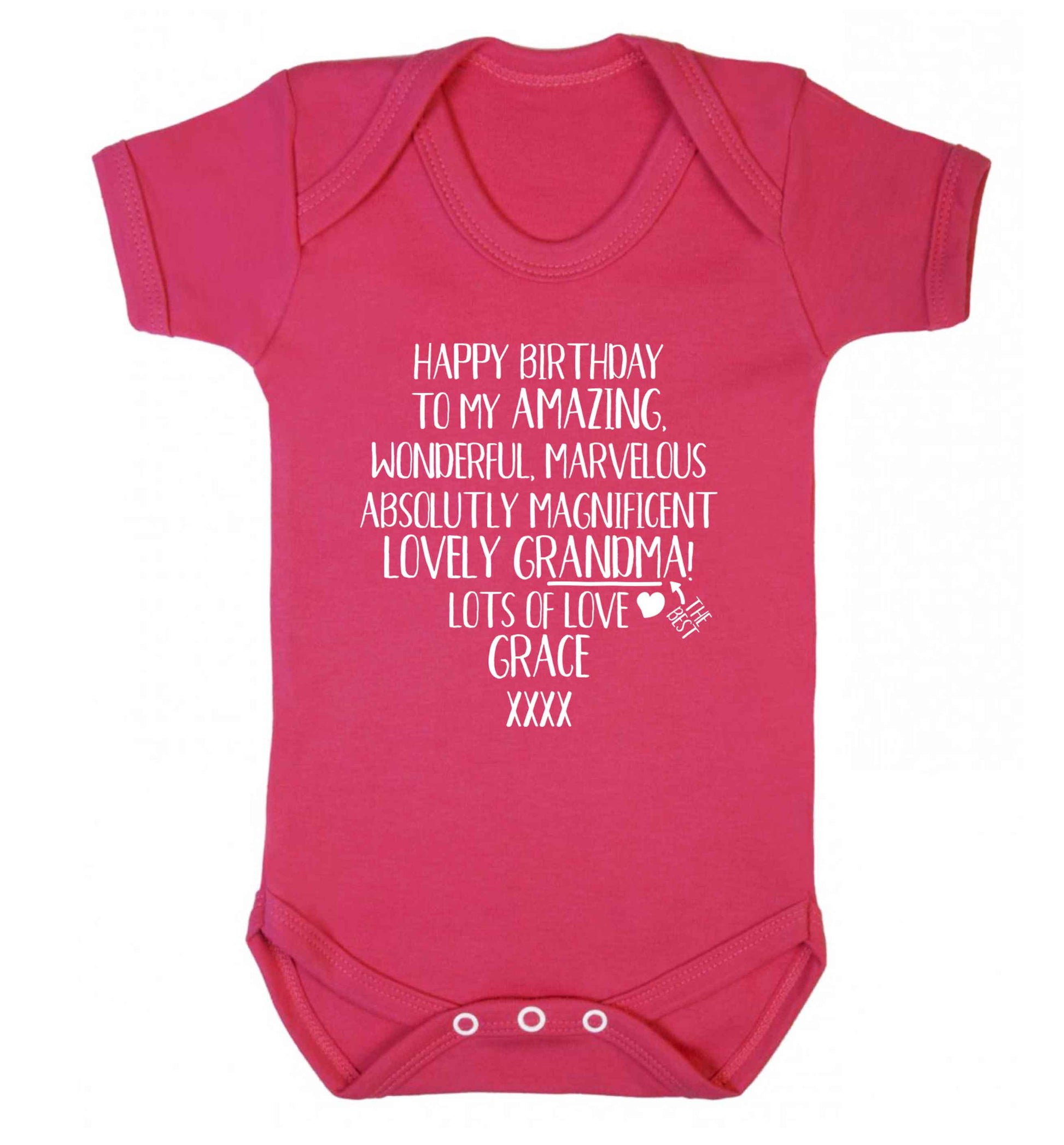 Personalised happy birthday to my amazing, wonderful, lovely grandma Baby Vest dark pink 18-24 months