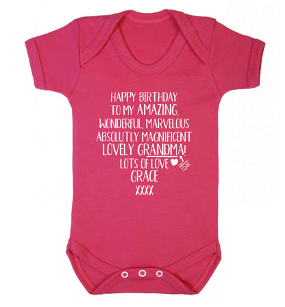 Personalised happy birthday to my amazing, wonderful, lovely grandma Baby Vest dark pink 18-24 months