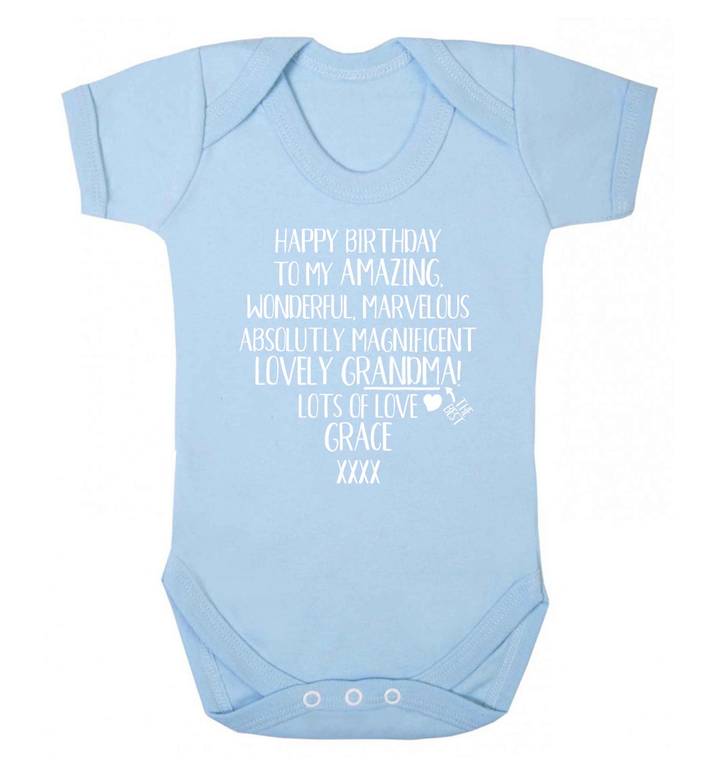 Personalised happy birthday to my amazing, wonderful, lovely grandma Baby Vest pale blue 18-24 months