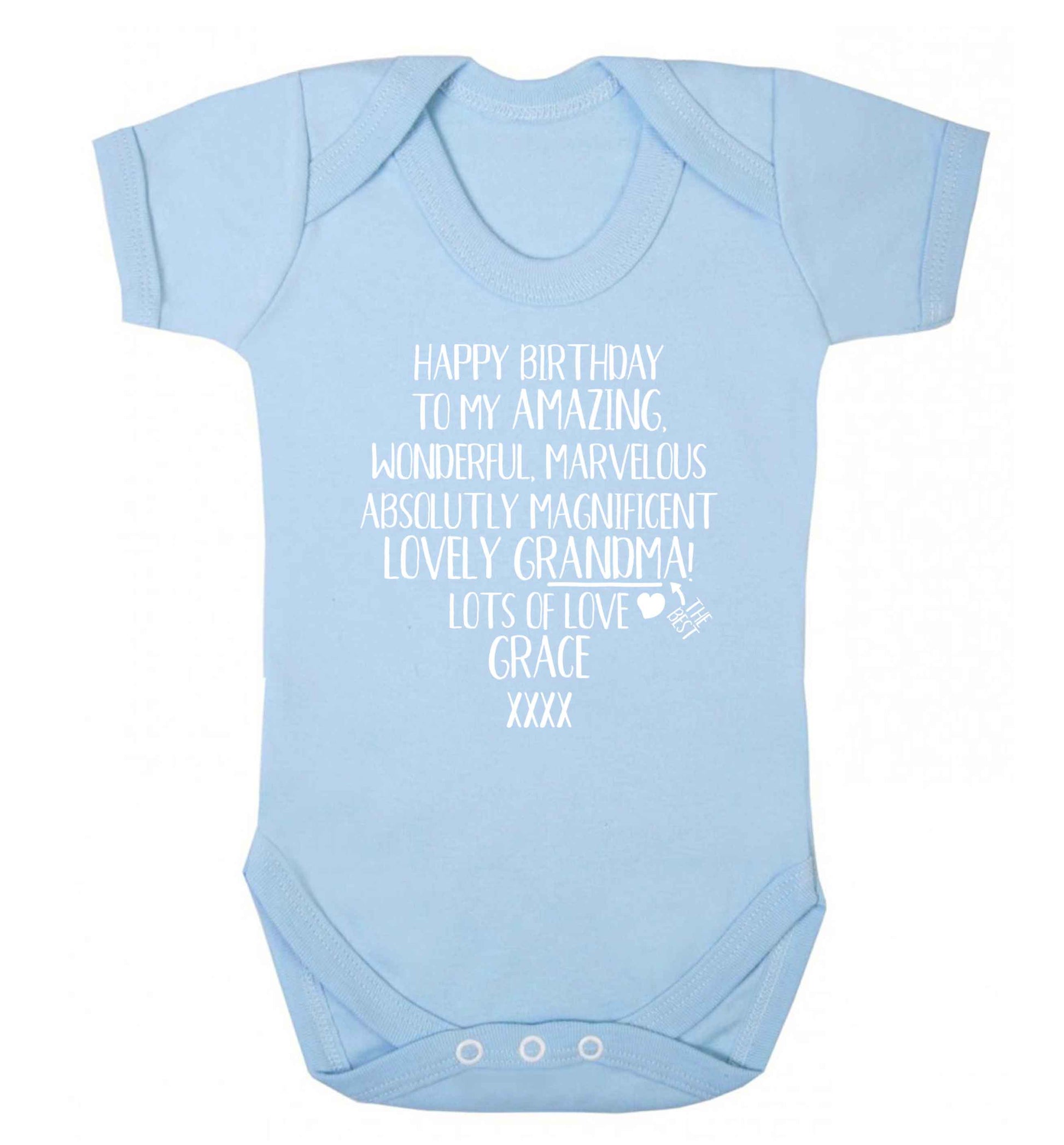Personalised happy birthday to my amazing, wonderful, lovely grandma Baby Vest pale blue 18-24 months