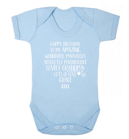 Personalised happy birthday to my amazing, wonderful, lovely grandma Baby Vest pale blue 18-24 months