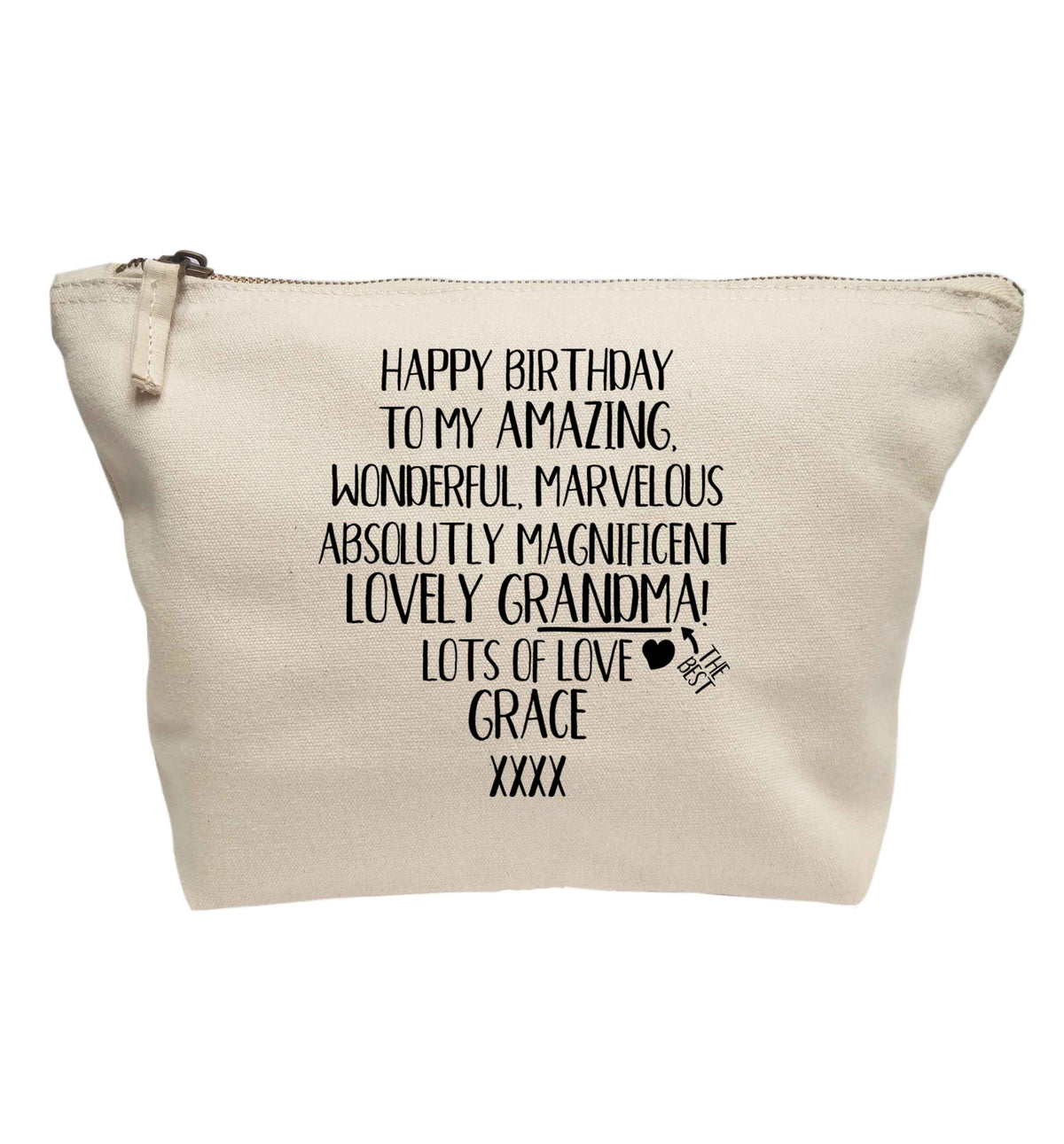 Personalised happy birthday to my amazing, wonderful, lovely grandma | makeup / wash bag
