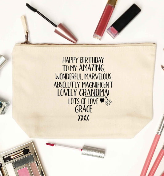Personalised happy birthday to my amazing, wonderful, lovely grandma natural makeup bag