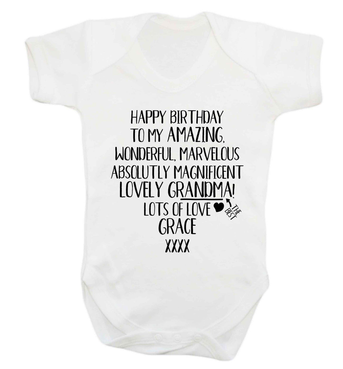 Personalised happy birthday to my amazing, wonderful, lovely grandma Baby Vest white 18-24 months