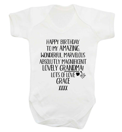 Personalised happy birthday to my amazing, wonderful, lovely grandma Baby Vest white 18-24 months