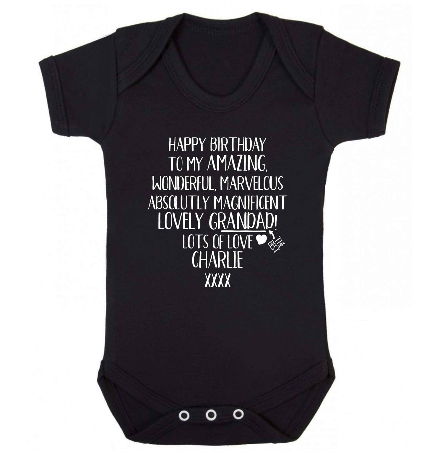 Personalised happy birthday to my amazing, wonderful, lovely grandad Baby Vest black 18-24 months