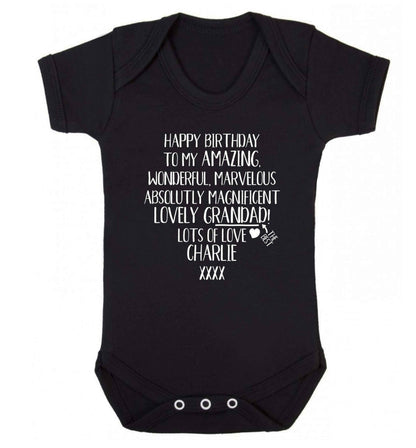 Personalised happy birthday to my amazing, wonderful, lovely grandad Baby Vest black 18-24 months