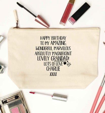 Personalised happy birthday to my amazing, wonderful, lovely grandad natural makeup bag