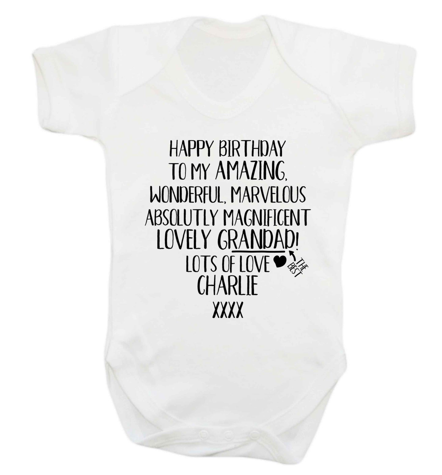 Personalised happy birthday to my amazing, wonderful, lovely grandad Baby Vest white 18-24 months