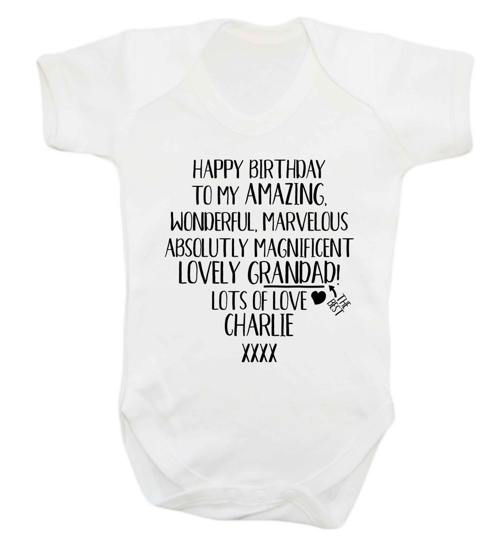 Personalised happy birthday to my amazing, wonderful, lovely grandad Baby Vest white 18-24 months