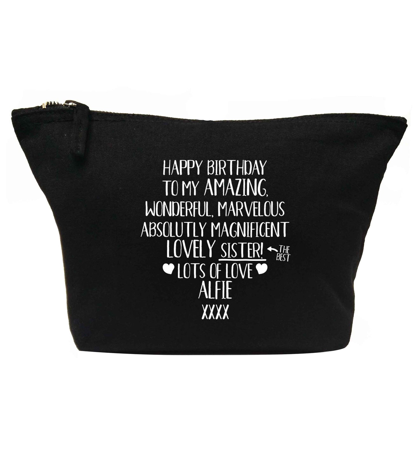 Personalised happy birthday to my amazing, wonderful, lovely sister | makeup / wash bag