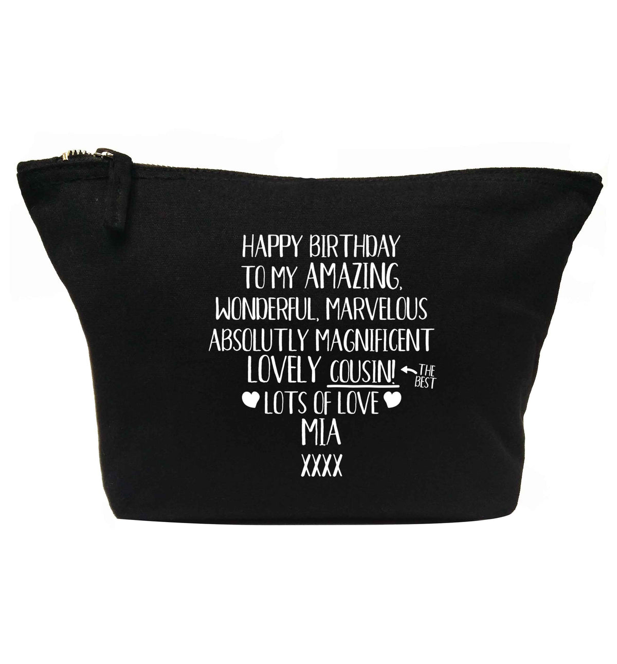 Personalised happy birthday to my amazing, wonderful, lovely cousin | makeup / wash bag
