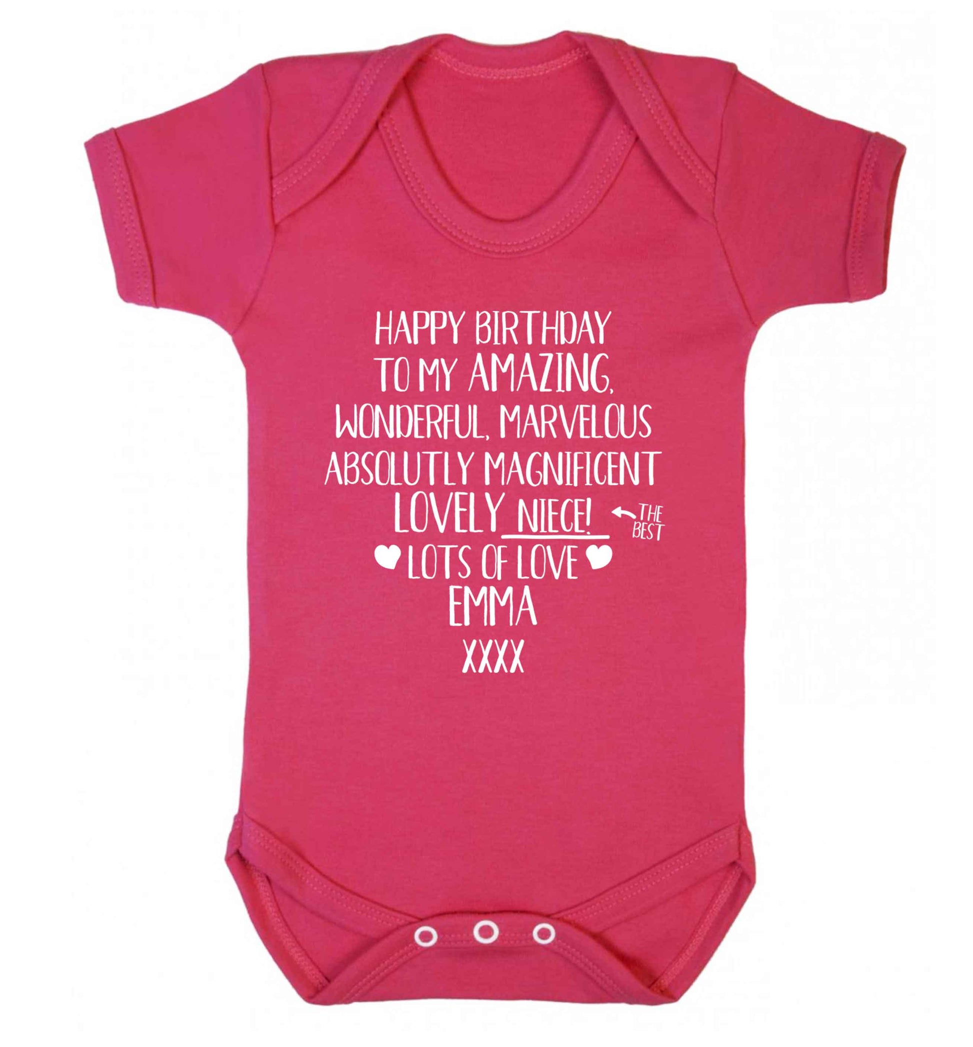Personalised happy birthday to my amazing, wonderful, lovely niece Baby Vest dark pink 18-24 months