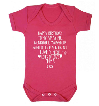 Personalised happy birthday to my amazing, wonderful, lovely niece Baby Vest dark pink 18-24 months