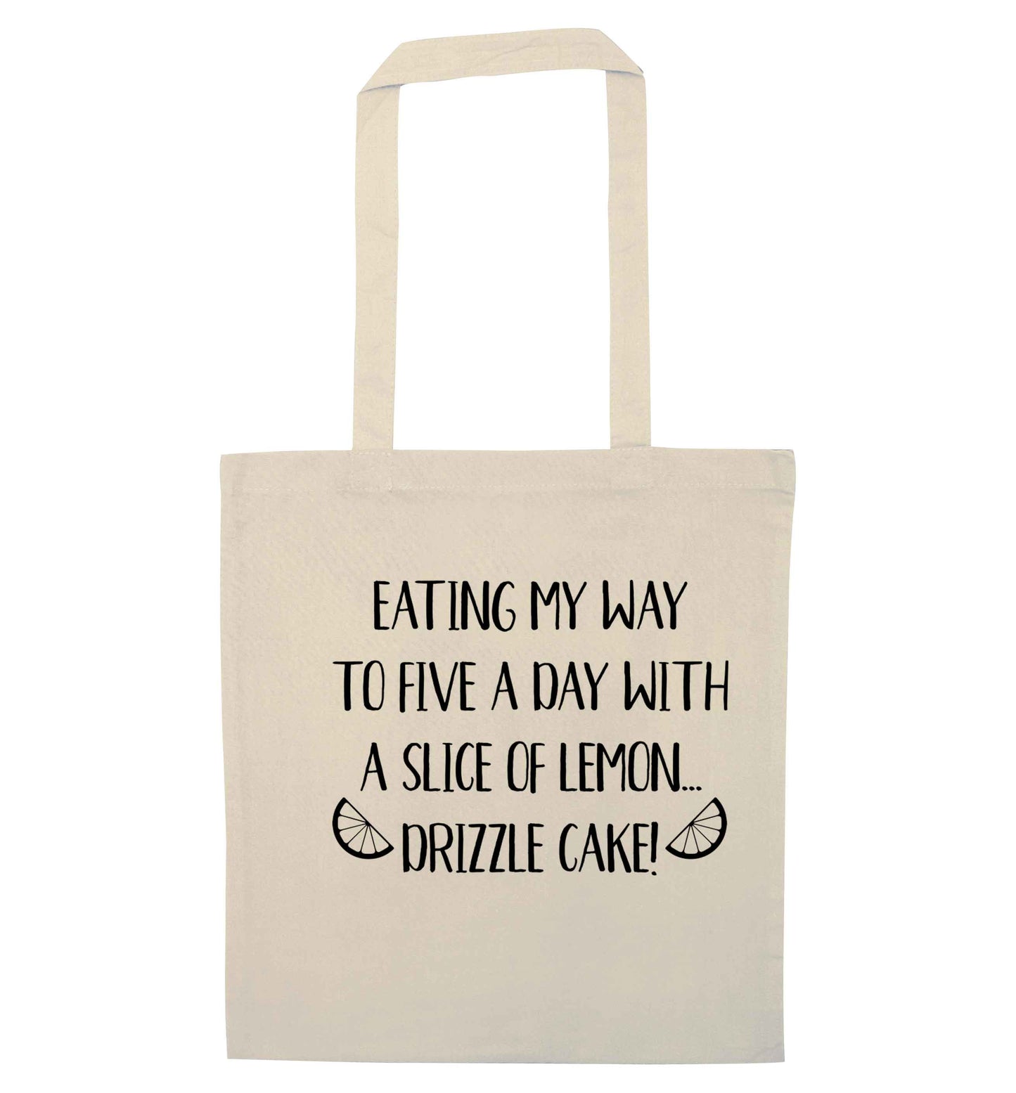 Eating my way to five a day with a slice of lemon drizzle cake day natural tote bag