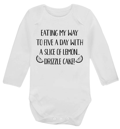 Eating my way to five a day with a slice of lemon drizzle cake day Baby Vest long sleeved white 6-12 months