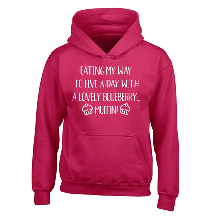 Eating my way to five a day with a lovely blueberry muffin children's pink hoodie 12-13 Years