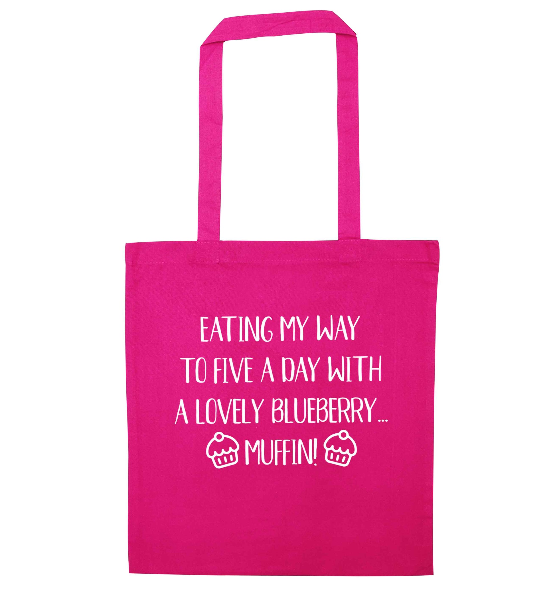 Eating my way to five a day with a lovely blueberry muffin pink tote bag