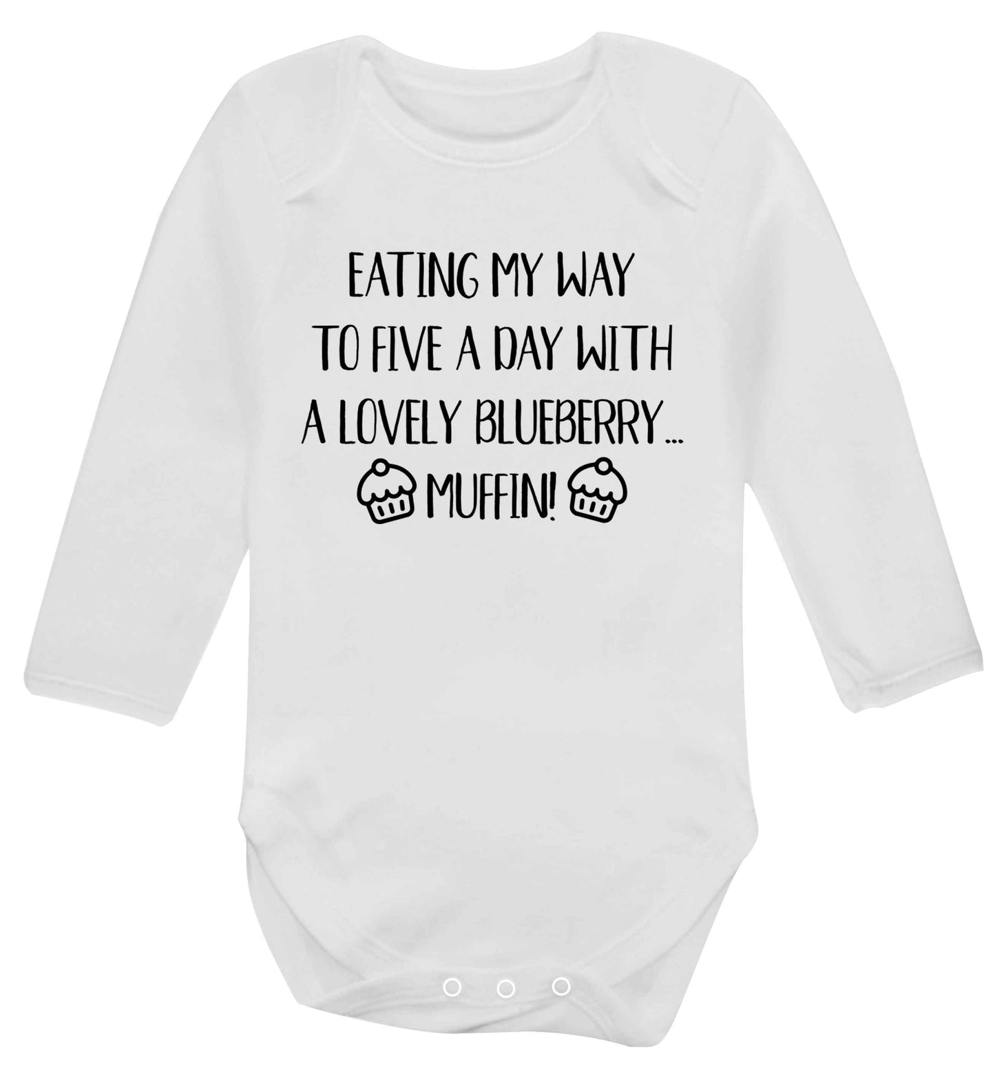 Eating my way to five a day with a lovely blueberry muffin Baby Vest long sleeved white 6-12 months