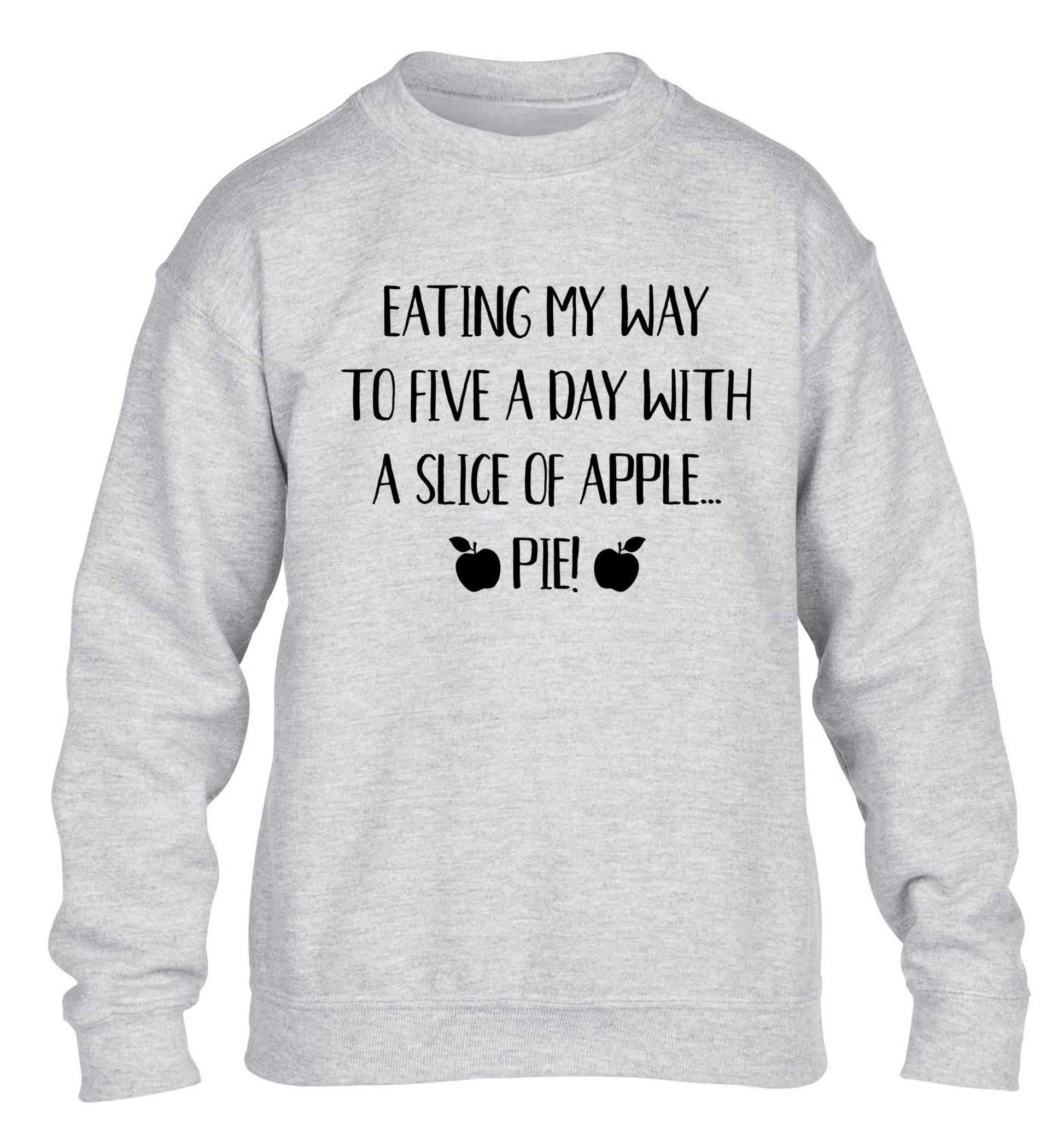 Eating my way to five a day with a slice of apple pie children's grey sweater 12-13 Years