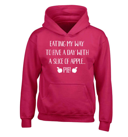 Eating my way to five a day with a slice of apple pie children's pink hoodie 12-13 Years