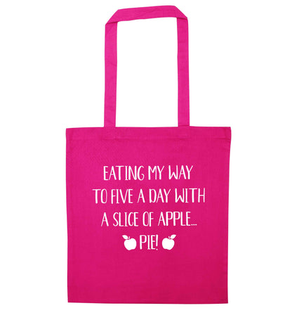Eating my way to five a day with a slice of apple pie pink tote bag
