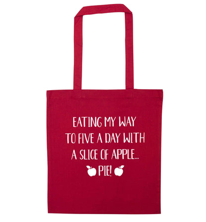Eating my way to five a day with a slice of apple pie red tote bag