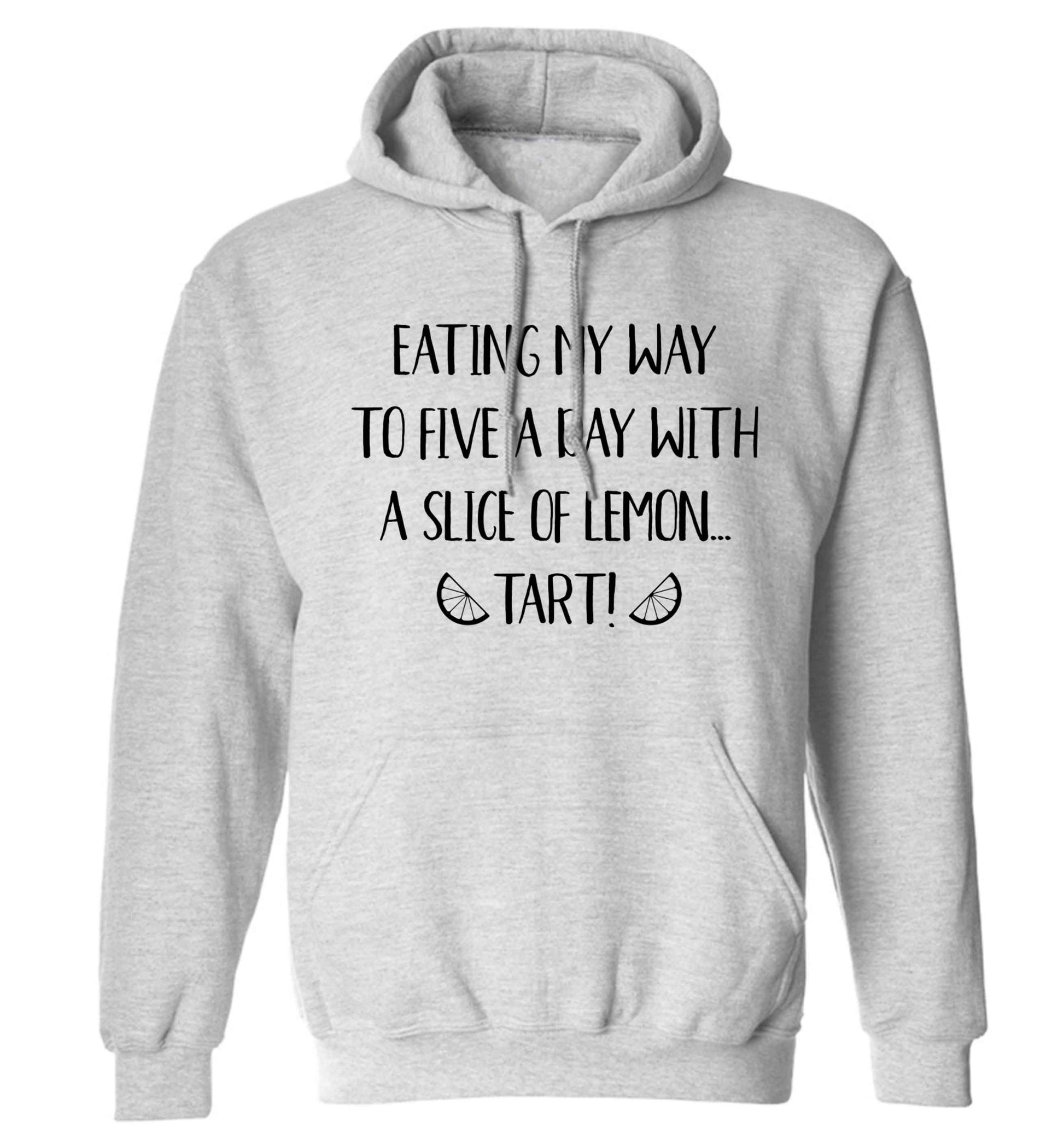 Eating my way to five a day with a slice of lemon tart adults unisex grey hoodie 2XL