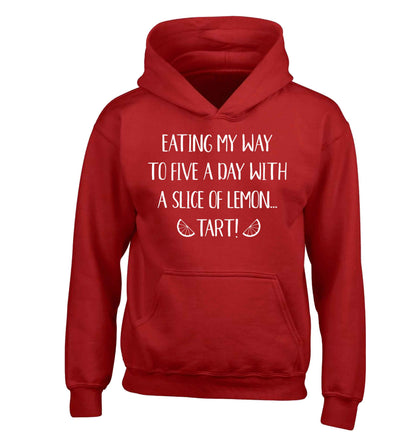 Eating my way to five a day with a slice of lemon tart children's red hoodie 12-13 Years