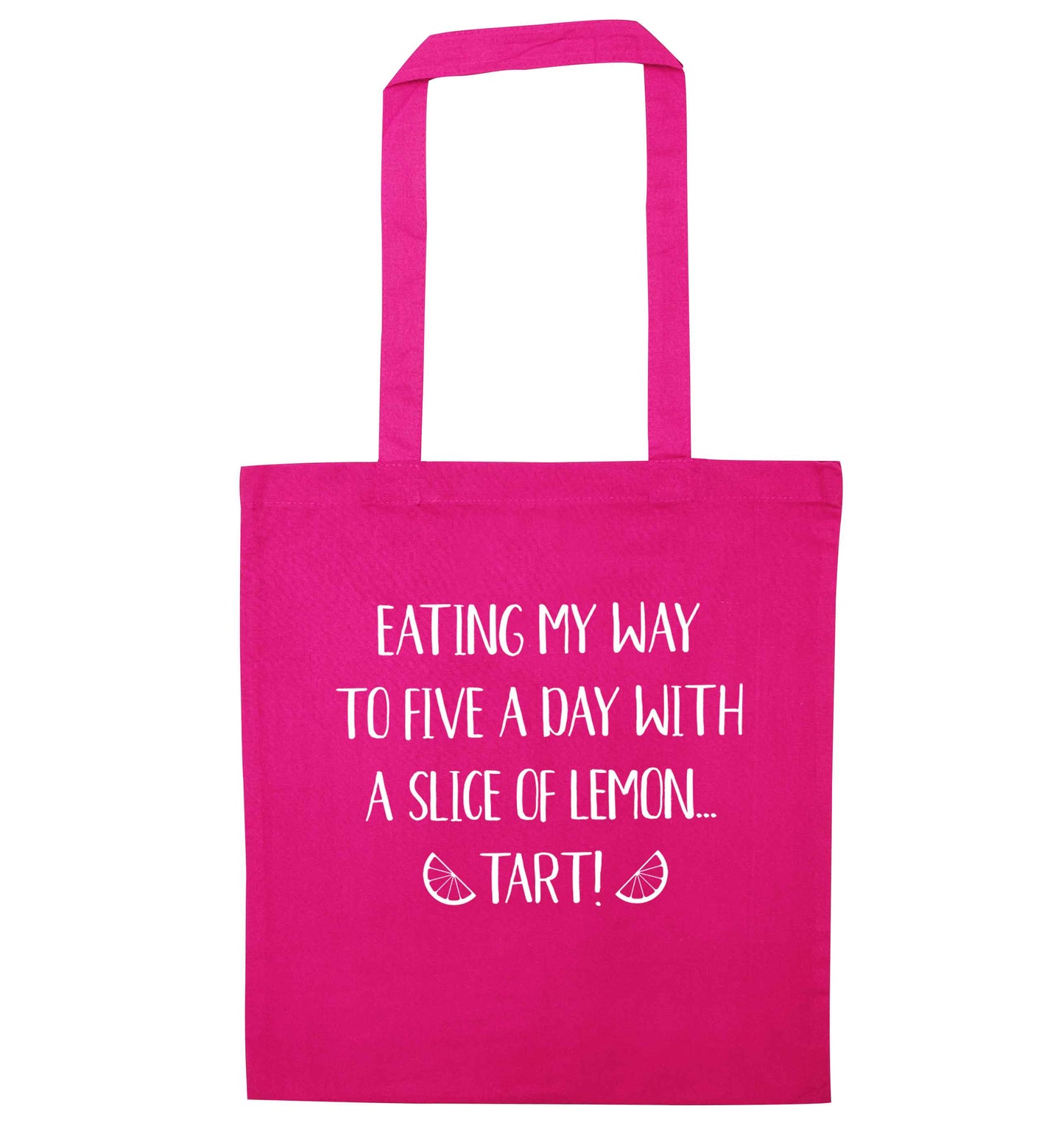 Eating my way to five a day with a slice of lemon tart pink tote bag
