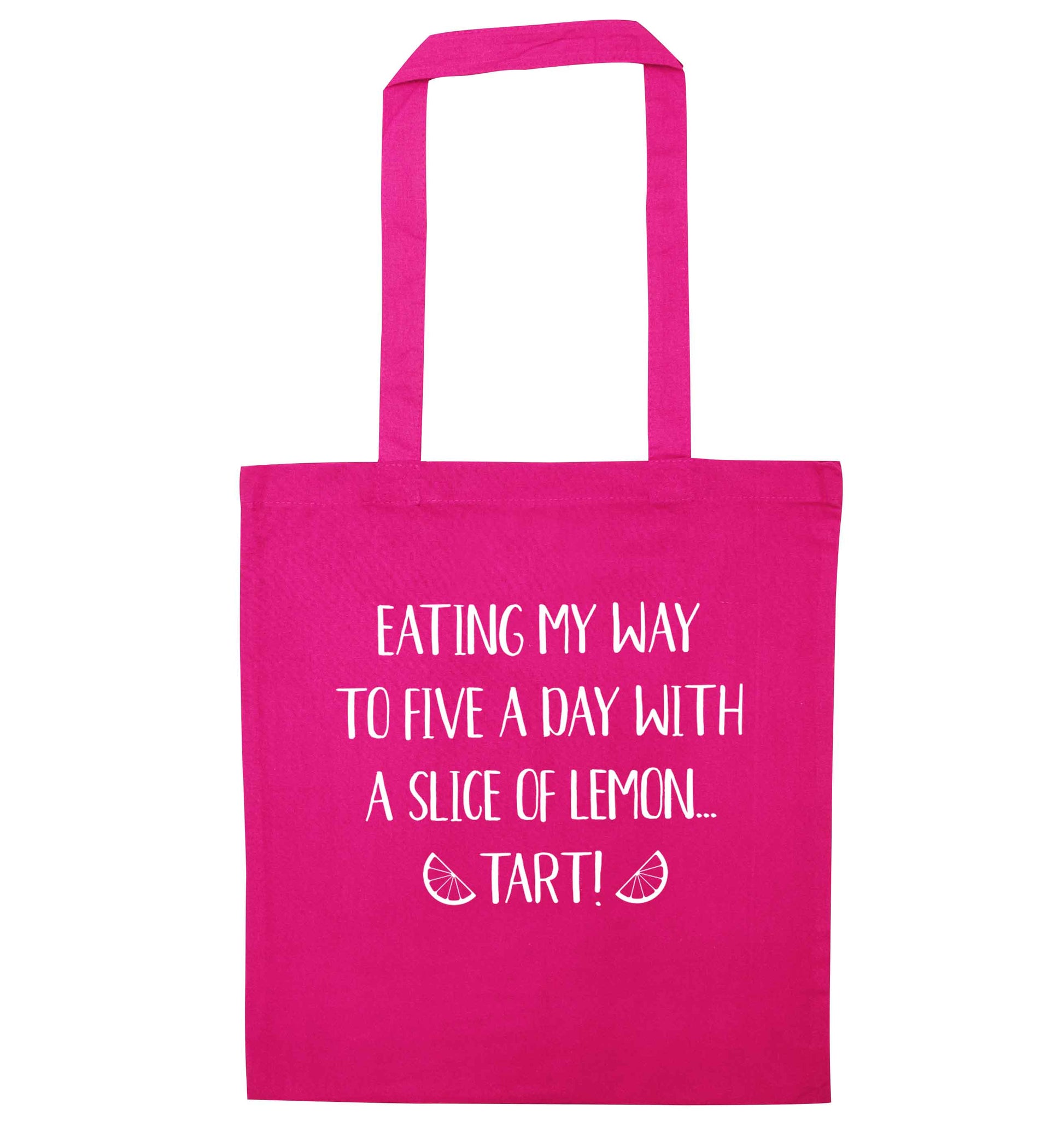 Eating my way to five a day with a slice of lemon tart pink tote bag