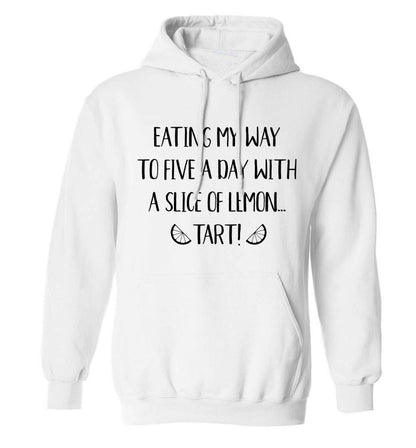 Eating my way to five a day with a slice of lemon tart adults unisex white hoodie 2XL