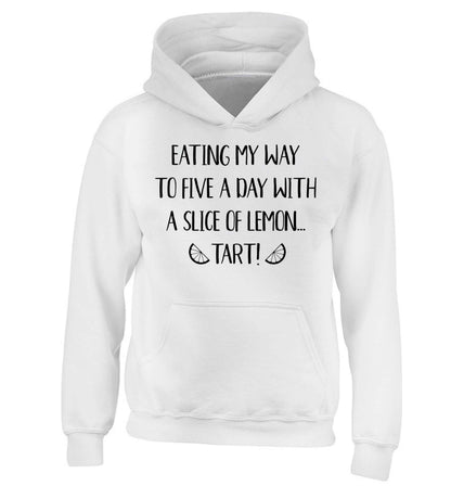 Eating my way to five a day with a slice of lemon tart children's white hoodie 12-13 Years