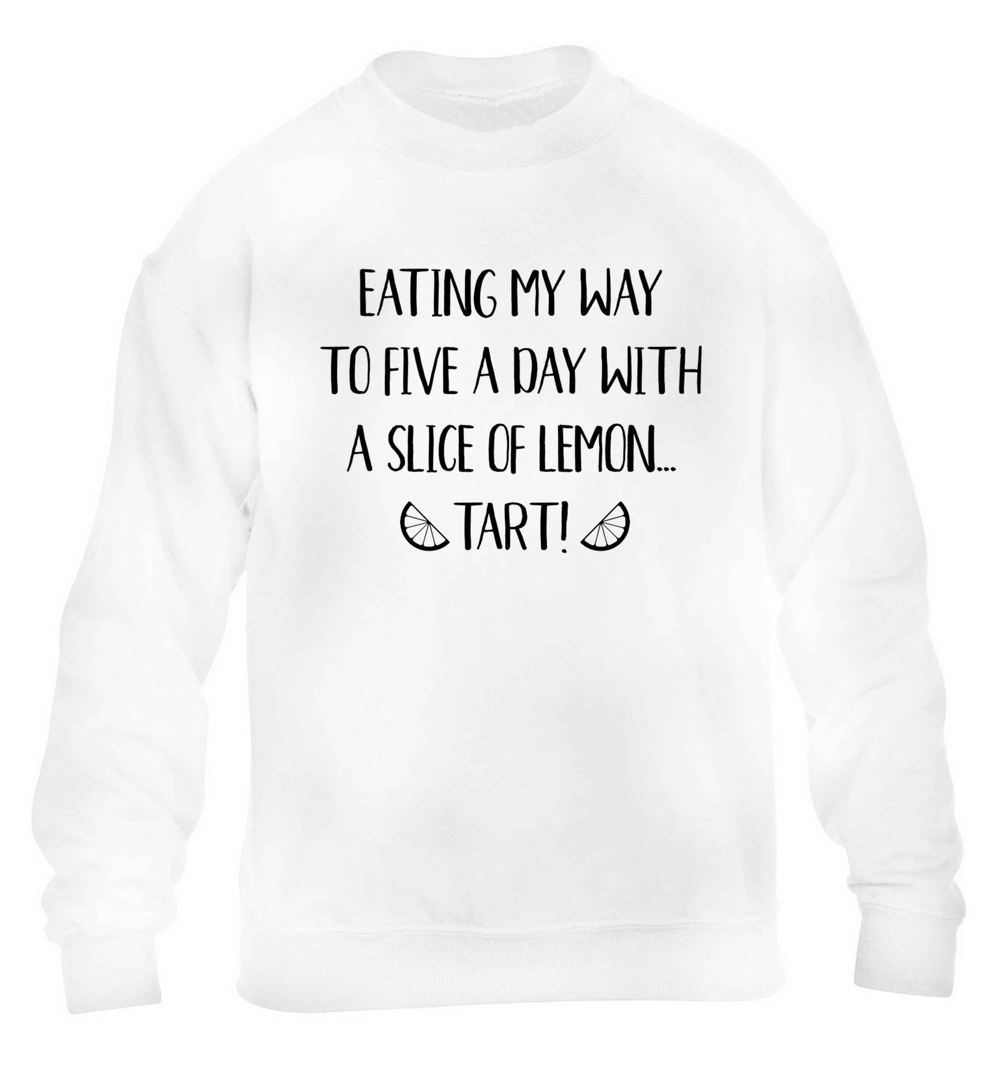 Eating my way to five a day with a slice of lemon tart children's white sweater 12-13 Years