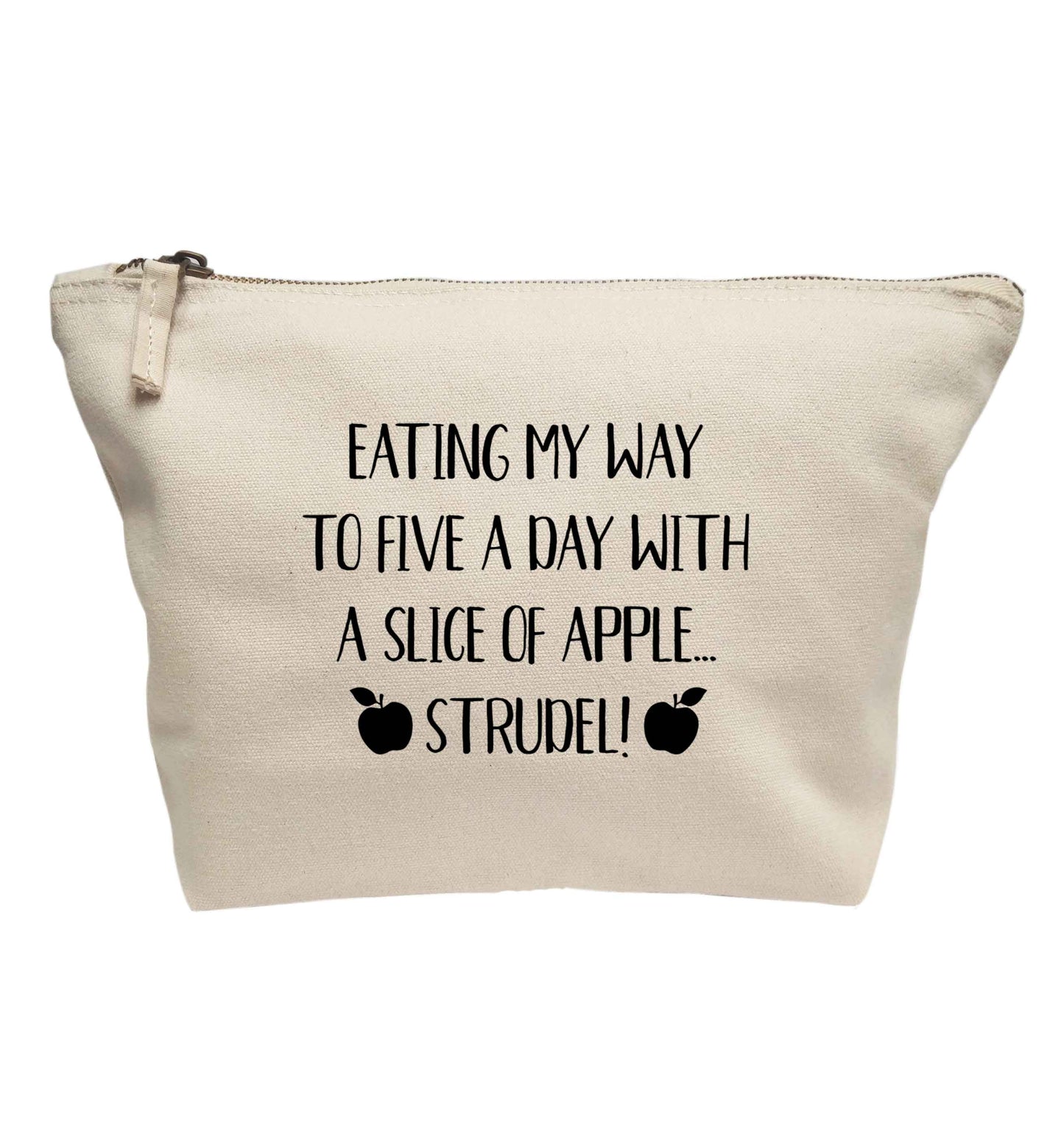 Eating my way to five a day with a slice of apple strudel | makeup / wash bag