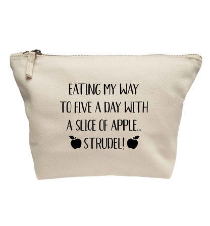 Eating my way to five a day with a slice of apple strudel | makeup / wash bag