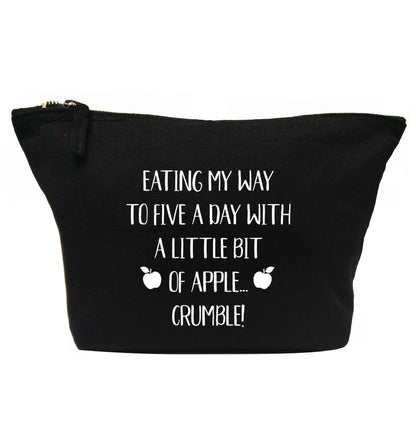 Eating my way to five a day with a little bit of apple crumble | makeup / wash bag