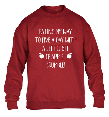 Eating my way to five a day with a little bit of apple crumble children's grey sweater 12-13 Years