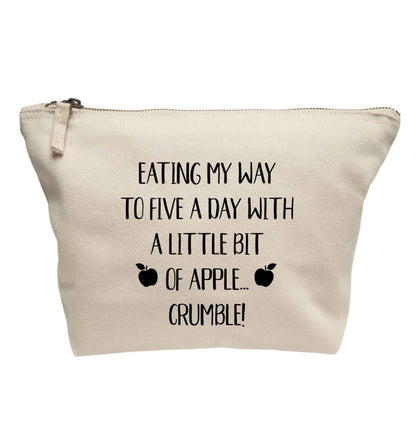 Eating my way to five a day with a little bit of apple crumble | makeup / wash bag